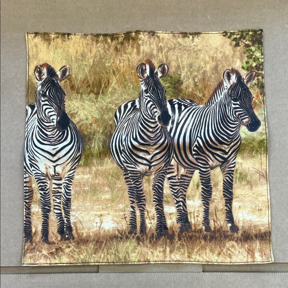 Zebra Print Square- Black & White with Tan Background